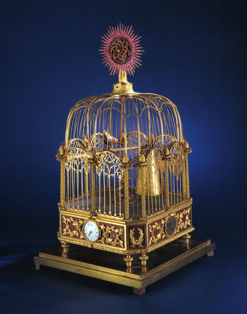 图片[1]-The copper-plated gold-plated flower turns to sing over the bird cage clock-China Archive